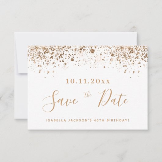 Witte goudglitterstof op jaardag, met uitzondering aankondiging (Voorkant)