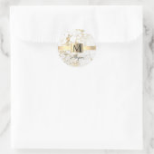 Witte & goudmarmer Gold Box Zwarte naam & Monogram Ronde Sticker (Tas)
