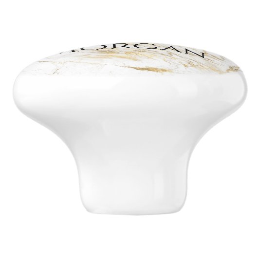 Witte/goudmarmer, goudbalk, zwarte naam en monogra keramische knop (Zijkant)
