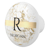 Witte/goudmarmer, goudbalk, zwarte naam en monogra keramische knop (Rechts)