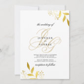 Witte goudmonogram initialen glazuur bruiloft kaart (Voorkant)