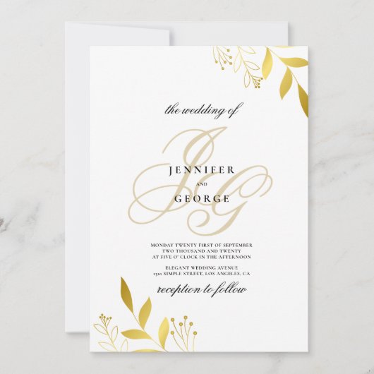 Witte goudmonogram initialen glazuur bruiloft kaart (Voorkant)