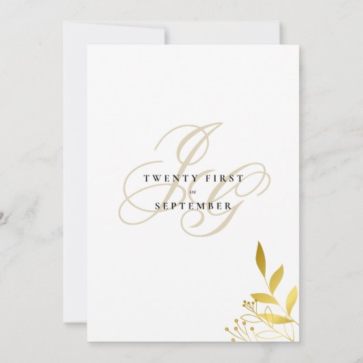 Witte goudmonogram initialen glazuur bruiloft kaart (Achterkant)