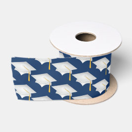Witte gradatiedoppen op marineblauw satijnen lint