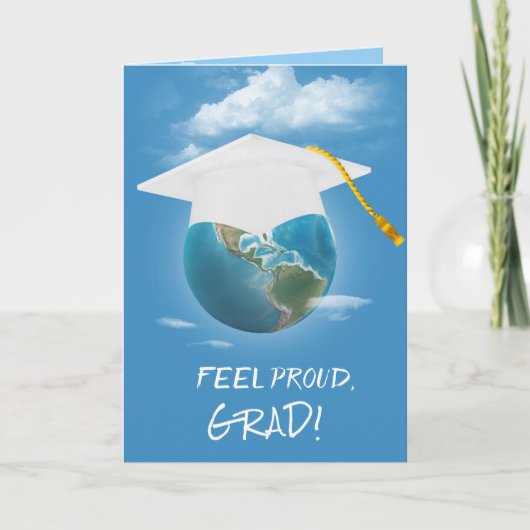 Witte Graduation Cap op Planet Earth Kaart (Voorkant)