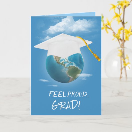 Witte Graduation Cap op Planet Earth Kaart (Gele Bloem)