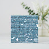 Witte graffiti op blauwe muur moderne tekstkunst kaart (Staand voorkant)