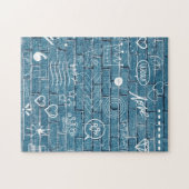 Witte graffiti op blauwe muur moderne tekstkunst legpuzzel (Horizontaal)