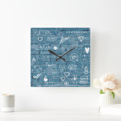 Witte graffiti op blauwe muur moderne tekstkunst vierkante klok (Huis)