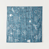 Witte graffiti op blauwe muur moderne tekstkunst wandkleed (Voorkant (horizontaal))
