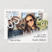 Witte Grafische Bloemen Opslaan van de Datum Afstu Aankondigingskaart (Voorkant / Achterkant)