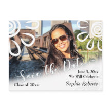 Witte Grafische Bloemen Opslaan van de Datum Afstu