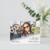 Witte Grafische Bloemen Opslaan van de Datum Afstu Aankondigingskaart (Staand voorkant)