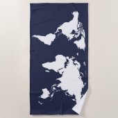 Witte grafische kaart van de wereld op Deep Blue Strandlaken (Voorkant)