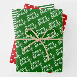 Witte grafische pokadots en strepen op rood en gro inpakpapier vel