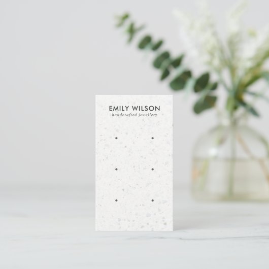 WITTE GRAY TERRAZZO 3 STUD EARRING DISPLAY CARD VISITEKAARTJE (Staand voorkant)
