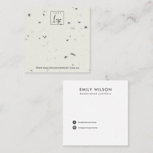 WITTE GRAY TERRAZZO STUD EARRING DISPLAY CARD VIERKANTE VISITEKAARTJE (Voorkant / Achterkant)