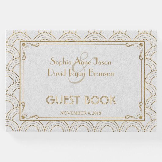 Witte Great Gatsby Art Deco Gouden Bruiloft Gastenboek (Voorkant)