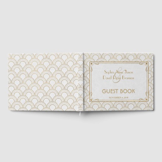 Witte Great Gatsby Art Deco Gouden Bruiloft Gastenboek (Volledig)