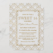 Witte Great Gatsby Art Deco Gouden Sweet 16 Uitnod Kaart (Voorkant / Achterkant)