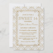 Witte Great Gatsby Art Deco Gouden Sweet 16 Uitnod Kaart (Voorkant)