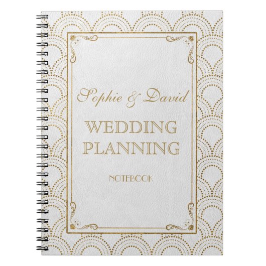Witte Great Gatsby Art Deco Gouden Trouw Planner Notitieboek (Voorkant)