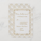 Witte Great Gatsby Art Deco Gouden Trouw RSVP (Voorkant / Achterkant)