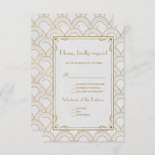Witte Great Gatsby Art Deco Gouden Trouw RSVP (Voorkant / Achterkant)