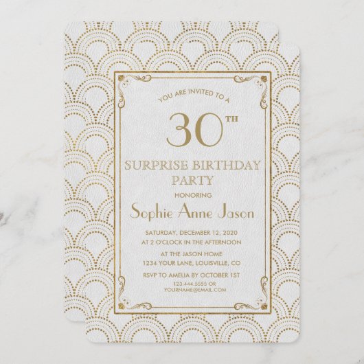 Witte Great Gatsby Art Deco Gouden Verjaardagsfees Kaart (Voorkant / Achterkant)