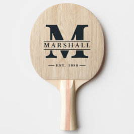 Witte grenen monogram en naamoverlay tafeltennisbatje
