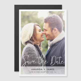 Witte Grens Eenvoudig Modern Manuscript sparen de  Magnetische Uitnodiging