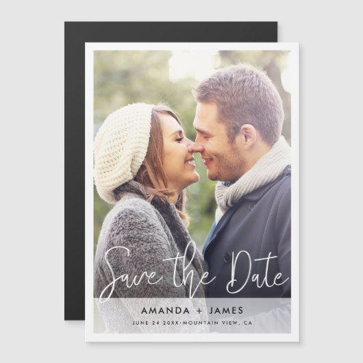 Witte Grens Eenvoudig Modern Manuscript sparen de Magnetische Uitnodiging (Voorkant / Achterkant)