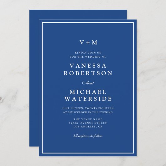 Witte grens Marseille Bleu unieke QR Code bruiloft Kaart (Voorkant / Achterkant)