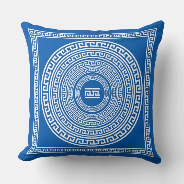 Witte grenzen op grijze blauwe achtergrond kussen (Voorkant)