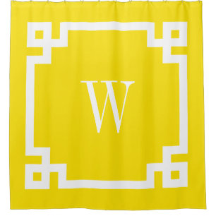 Witte Griekse Sleutel #2 Omlijst Initiaal Monogram Douchegordijn