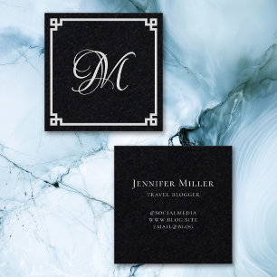 Witte Griekse Sleutel Calligrafie Monogram Vierkante Visitekaartje
