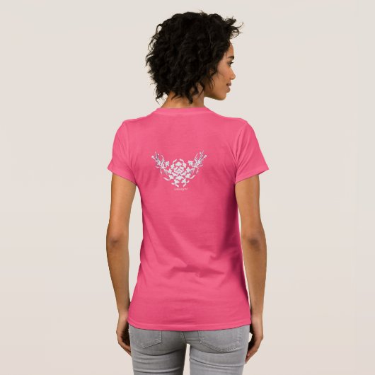 WITTE GRIFFINS EN BLOEMEN MET ROZE RUBY GEM T-SHIRT (Achterkant volledig)