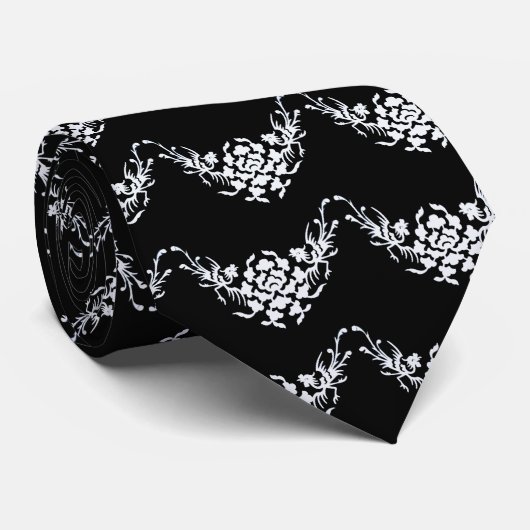 WITTE GRIFFINS EN STROMEN IN ZWARTE ZWART STROPDAS (Opgerold)