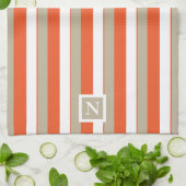 Witte Grijs Oranje Strepen Monogram Theedoek (Gevouwen)