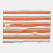 Witte Grijs Oranje Strepen Monogram Theedoek (Horizontaal)