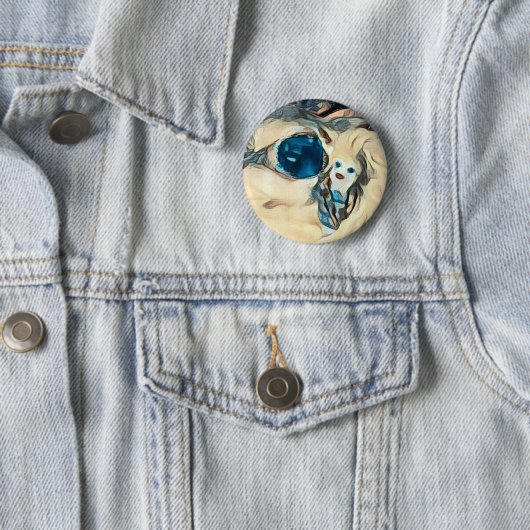 Witte grijze blauwe ogen pixelknop ronde button 5,7 cm (In situ)