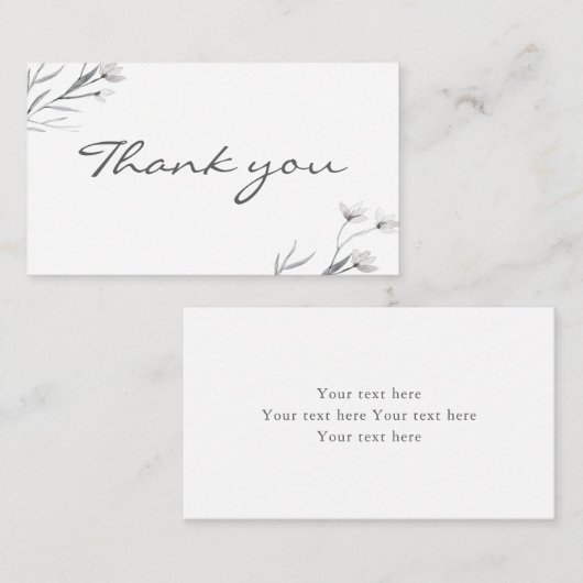 Witte Grijze Bloemen dank u Stijlvolle eenvoudige Informatiekaartje (Voorkant / Achterkant)