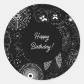 Witte & Grijze Bloemen Elegant Overzichtspatroon Ronde Sticker (Voorkant)