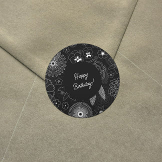 Witte & Grijze Bloemen Elegant Overzichtspatroon Ronde Sticker