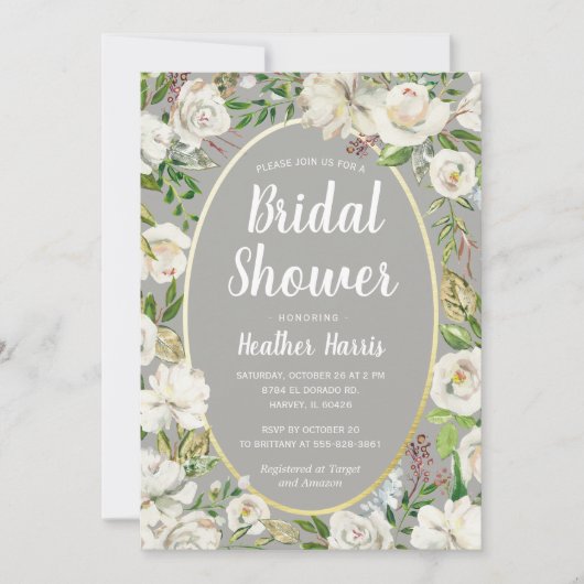 Witte Grijze Bloemenkrans Tuin Vrijgezellenfeest T Kaart (Voorkant)