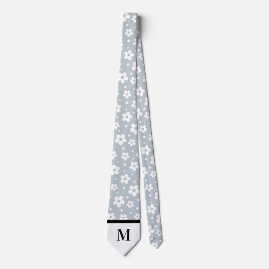 Witte & Grijze Daisies Monogramed stropdas (Voorkant)