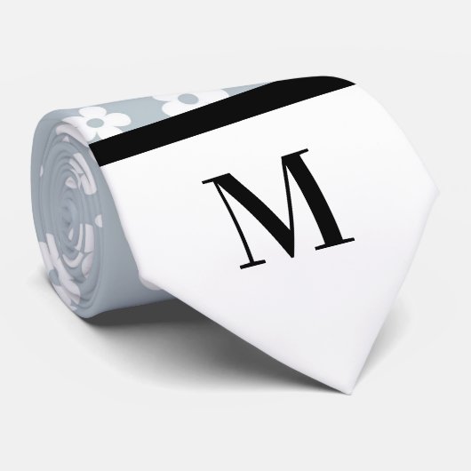 Witte & Grijze Daisies Monogramed stropdas (Opgerold)