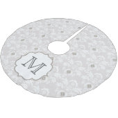 Witte grijze Damask Initiaal Monogram Kerstboom Rok (Gekanteld)