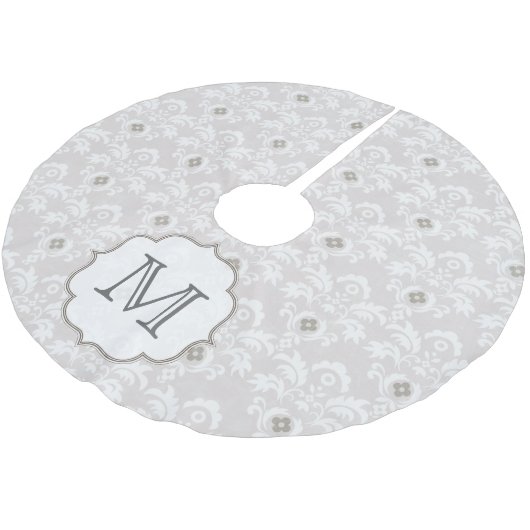 Witte grijze Damask Initiaal Monogram Kerstboom Rok (Gekanteld)