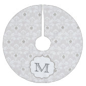 Witte grijze Damask Initiaal Monogram Kerstboom Rok (Voorkant)